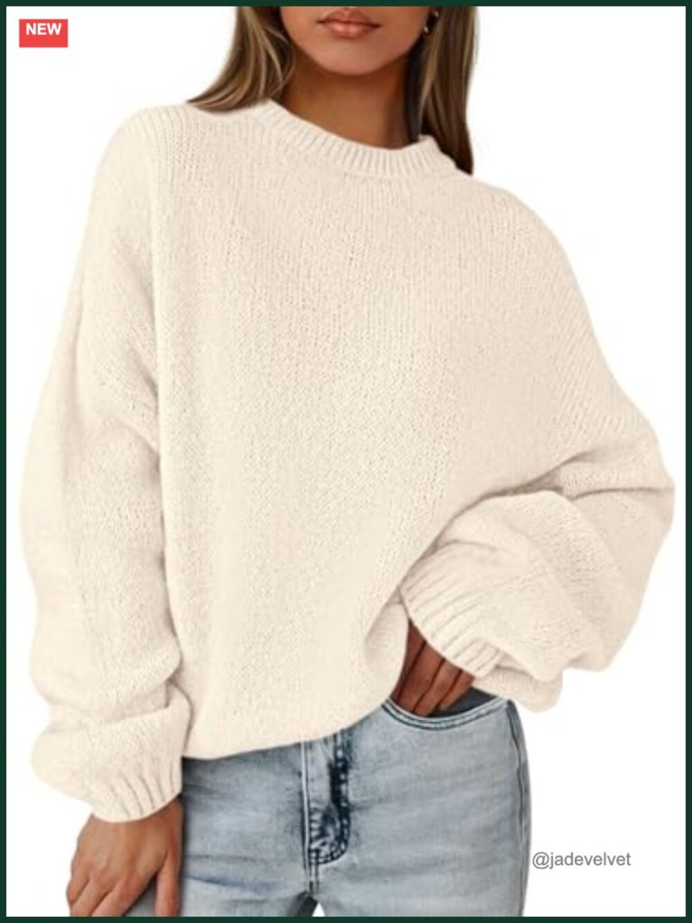 Oversized Chunky Knit Pullover Sweater Drop Shoulder Lantern Sleeve